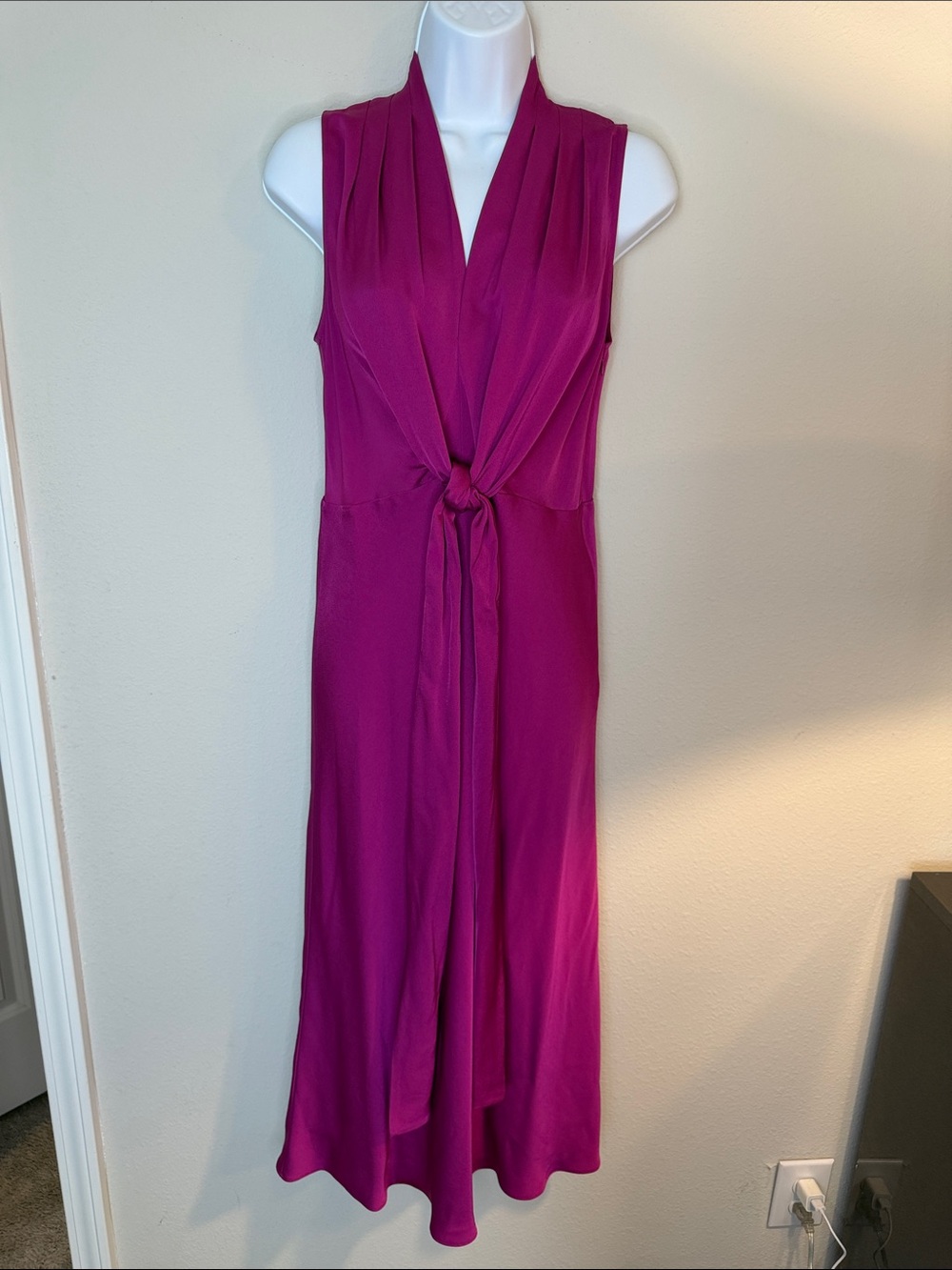 Kobi Halperin Sleeveless Tie-Front Midi Dress in Fuchsia